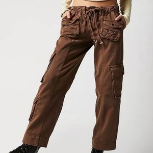 Brown Cargo Straight Leg Pants